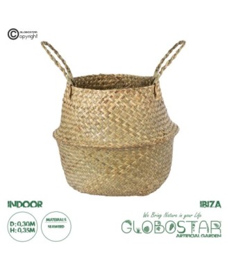 GloboStar® Artificial Garden IBIZA 20196 Διακοσμητικό Ψάθινο Καλάθι - Κασπώ Γλάστρα - Flower Pot  Μπεζ Π30cm x Υ35cm